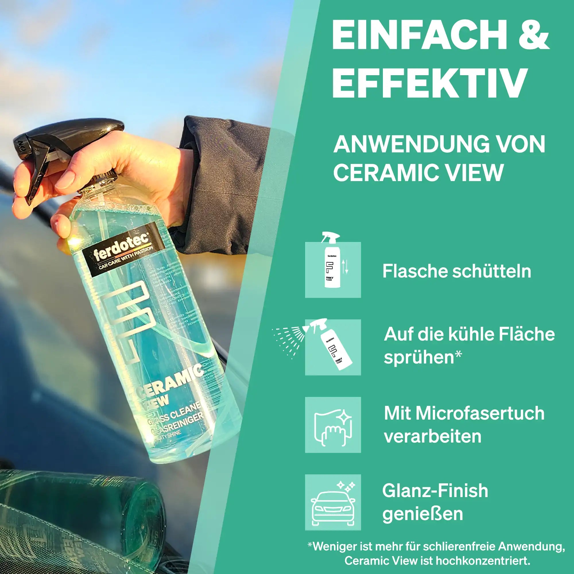 Ceramic View Glasreiniger 750ml Microfaser Set