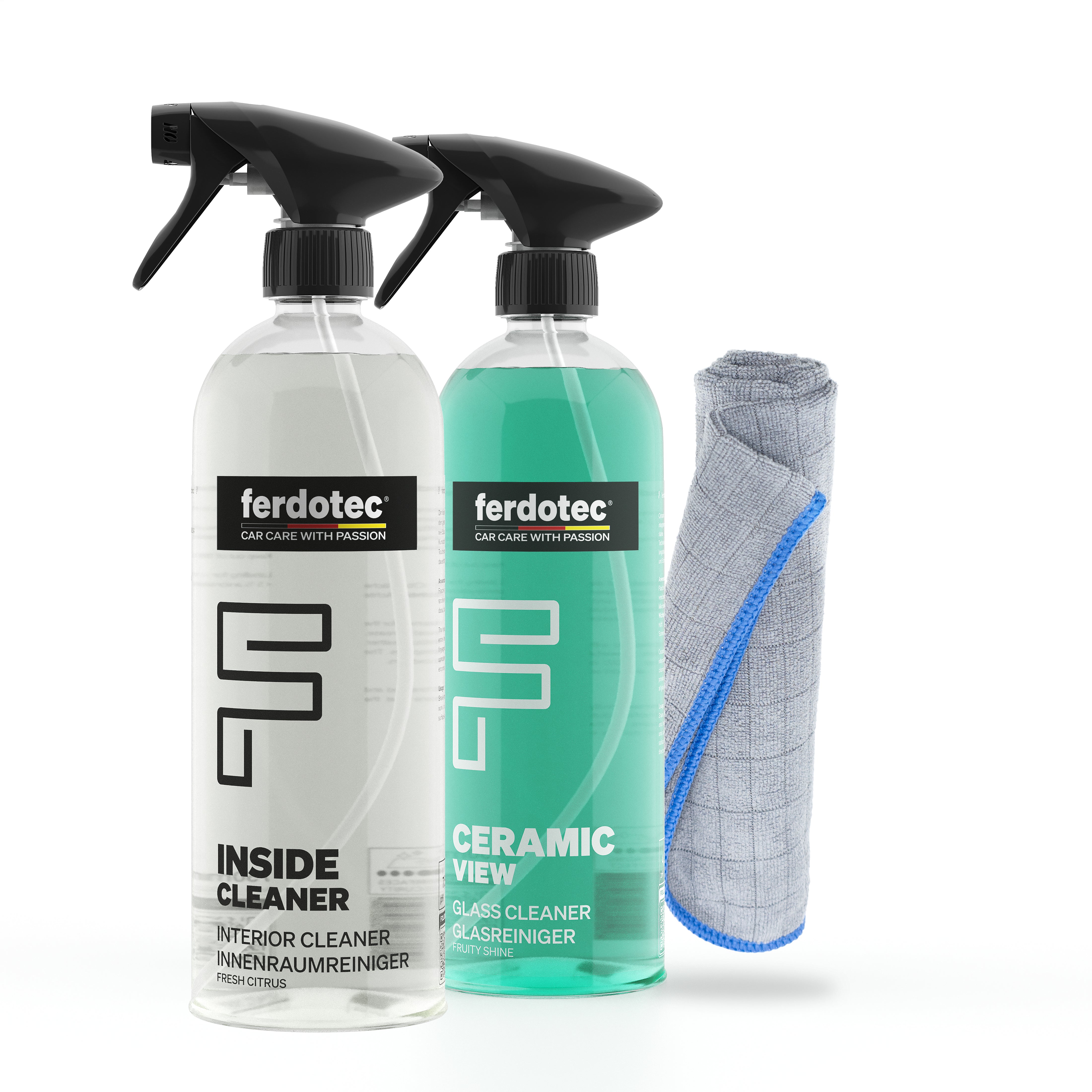 Innenraumreiniger Glasreiniger Microfasertuch Set